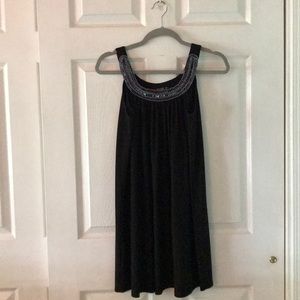Black sleeveless dress w/silver beaded neckline